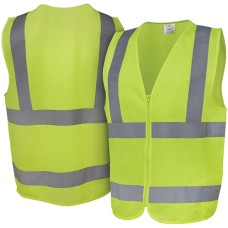Fluorescent Yellow Safety Vest with Reflective Strips & Zip Front